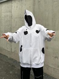 Men's Hoodies Full White Green Zip Up Hoodie For Men Oversized Y2k Sweatshirt Jacket E-Girl 90s Pullover Streetwear