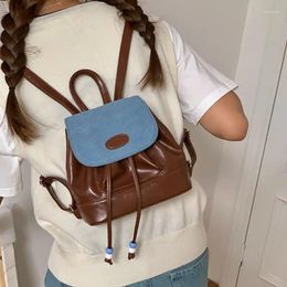 Backpack Women's Bag Pu Leather 2023 Vintage Cute Girl Denim INS Student Small Versatile Bookbag Travel Outdoor