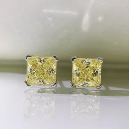 Dangle Earrings 2023 High Carbon Diamond Bright Yellow Minimalist Ins Princess Square 6 6m Flower Cut 925 Women