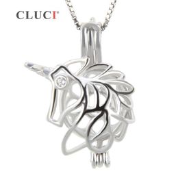 CLUCI fashion 925 sterling silver Unicorn cage pendant for women making pearls necklace Jewellery 3pcs S181016073003