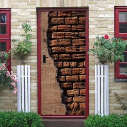 Wall Stickers Retro Old Red Brick Door Sticker Modern Art Decals Self Adhesive Wallpaper Vintage Style Poster Mural Bedroom Decor 231101