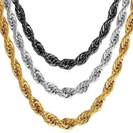 U7 Hip Hop ed Rope Necklace For Men Gold Colour Thick Stainless Steel Hippie Rock Chain Long Choker Fashion Jewellery N574 2198o