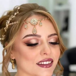 Headbands Sunspicems Gold Color Algeria Hair Chain Bride Wedding Jewelry Sets Crystal Head Chain for Women Forehead Chain Hair Jewelry 231102