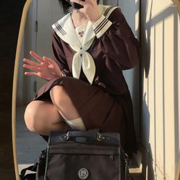 Clothing Sets Middle High Student School Uniform JK Set Japanese Korean College Style Sailor Suit Pleated Skirt Girl Suits Brown