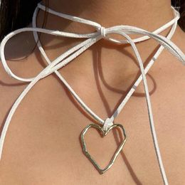 Pendant Necklaces Summer Leather Chain Large Abstract Heart Colar Long Suede Necklace Jewelry Gift For Woman&Me