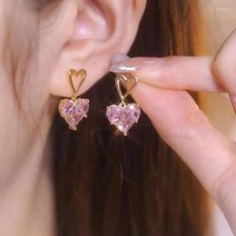 Dangle Earrings Small And Exquisite Pink Love Crystal Pendant Shiny Heart-shaped Drop Jewellery Arrivals 2023 Accessories