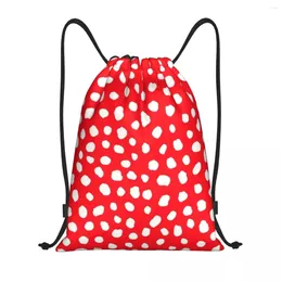 Shopping Bags Cute Dalmatian Dog Red Spots Drawstring Backpack Women Men Gym Sport Sackpack Portable Polka Dot Bag Sack