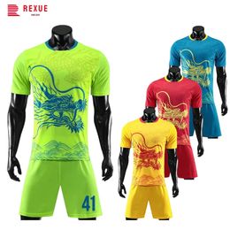 Other Sporting Goods in Men Football Jersey Sets Custom Blank Version Dragon Print Short Sleeve Team Club Soccer Match Training Uniform Outfit 231102