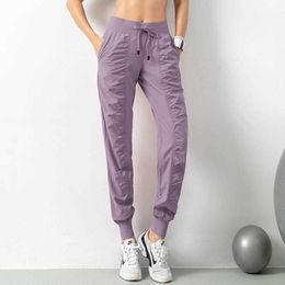 Women's Pants Capris Yoga Outfit Fabric Drawstring Running Joggers Quick Dry Athletic Fitness Sweatpants Side Pockets Exercise