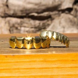 歯科用グリルレイチェルツヒップホップ光沢のある歯ファッションリアルゴールドメッキ女性男性のためのトップボトムトゥースキャップハロウィーンジュエリー231101