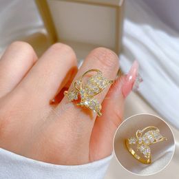 European and American Ins golden butterfly zircon ring for women luxury butterfly crystal banquet wedding Jewellery accessories