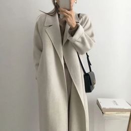 Women's Wool Blend Coats Plus Size Loose Casual Vintage Elegance Sashes Faux Blends Woollen Winter Jacket Warm Thick Outerwear 231101