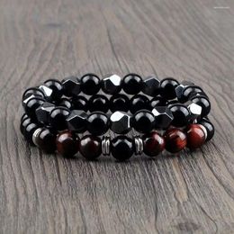 Strand 2Pcs Irregular Hematite Lava Stone Bracelet Men Fashion 8mm Natural Tiger Eye Beads Couples Bracelets For Women Friends Jewellery