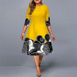 Women Casual Dress Plus Size Party es Elegant Tribal Print Midi Ladies Round Neck Christmas Evening Outfits 5XL 211026190z