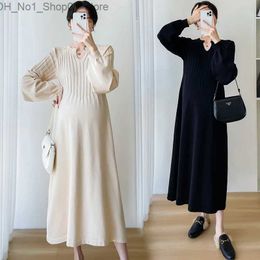 Maternity Dresses 182# Autumn Winter Thick Warm Knitted Maternity A Line Dress Long Sweaters Clothes for Pregnant Women Pregnancy Clothing Q231102