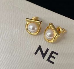 T GG Charm Pearl plated jewelry designer earring designer for woman stud earring 14K gold niche design earrings brass 925 silver needle