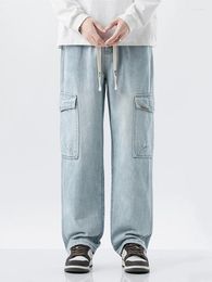 Men's Jeans YIHANKE American Wide -legged Trousers Autumn And Winter Workpiece Rope Bandage Straight Y2k Clothes