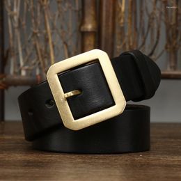 Belts 3.8CM Thick Cowhide Copper Brass Buckle Genuine Leather Casual Jeans Belt Men High Quality Waistband Male Luxury Strap Cintos