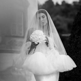 Romantic Wedding Veil 2 layers Bridal Veils with Comb Cover Face Tactical Halloween Integrated Bonnet Veil Fingertip