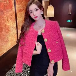 Women's Jackets Runway Korean Women's Luxury Chic Tweed Woollen Gold Love Button Small Fragrance Sweet Elegant Coat Jacket Casaco Outwear 231101