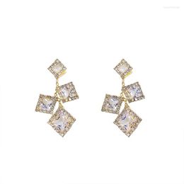 Dangle Earrings 44mm Trendy Square Crystal Pendant Gold Plated Fashion Gift Jewelry