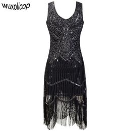 Women Party Robe Femme 1920s Great Gatsby Flapper Sequin Fringe Midi Vestido Summer Art Deco Retro Black Dress Q190417275o