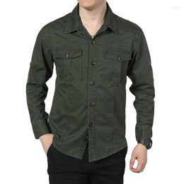 Men's Casual Shirts Fashion Full Sleeve Military Style Men Cargo Shirt Streetwear Cotton Clothing