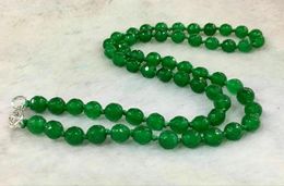 Chains Fine 8mm Green Emerald Faceted Round Gemstone Beads Necklace