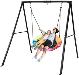 Camp Furniture 440lbs Swing Set With 40 Inch Saucer Tree And Heavy Duty A-Frame Metal Stand (Multicolor)