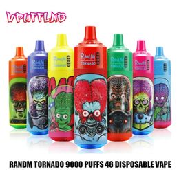 AUTHENTIC RANDM TORNADO 9000 puffs Disposable Vape Device Pod Pen 18ml Pre-filled 850mah Battery Rechargeable RGB light 0 2 3 5 Nicotine in Stock