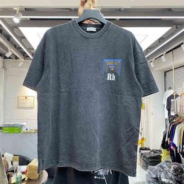 Men Women Vintage Heavy Fabric Rhude Box Perspective Tee Slightly Loose Multicolor Nice Washed T-shirt246A