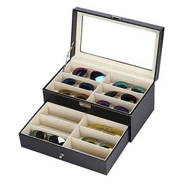 Sunglasses Cases Simple Snap Button Holder Display Case 8/12 Grids PU Bag Eyewear Holder Slots Glasses Case Storage Box Sunglasses Box 231101