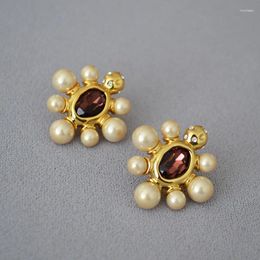 Stud Earrings WT-MPE112 Wholesale Fashion 18K Real Gold Plated Champagn Artificial Pearl Earring Studs Delicate Charming Drop For Women
