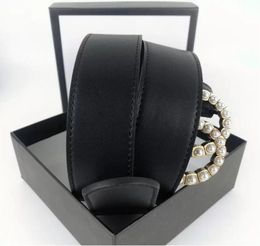 Fashion Womens Men Designers Belts Leather Black Bronze Buckle Classic Casual Pearl Belt Width 38cm With Box7864511