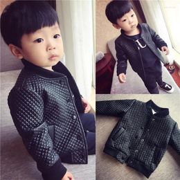 Jackets Fashion Leather Jacket For Boy Button Pocket Children Outwear Autumn Winter Fluff Lined Children's Boys Clothes