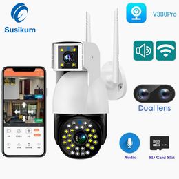 4MP Outdoor Security WIFI Camera Dual Lens V380 Pro Smart Home Color Night Vision Waterproof Wireless Surveillance Camera