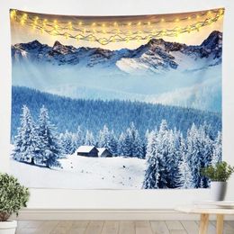 Tapestries Christmas Tapestry Wall Hanging Nature Winter White Forest Snow Art For Party Living Room Bedroom Dorm Home Decor