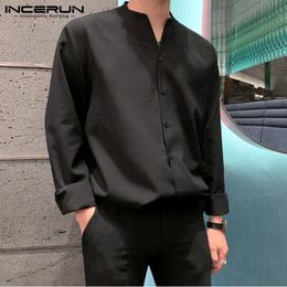 Men's Casual Shirts Fashion Men Brand Shirt Solid Long Sleeve Button V Neck Chic Streetwear Casual Blouse Korean Style Shirts Camisas INCERUN 230331