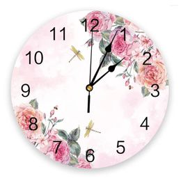 Wall Clocks Creative Clock Pink Flower Dragonfly Modern Design Living Room Bedroom Office Cafe Home Decoration Fashion