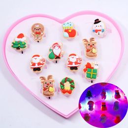 Jewellery 10-24Pcs Christmas Santa Claus Snowman Luminous Ring LED Flash Finger Ring Glowing kids Ring for Girls Gift with display box 231101