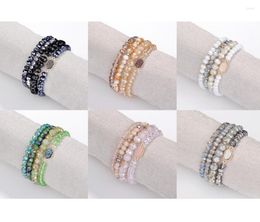 Bangle Wholesale 6 4 Pcs Set Layered Stretch Beaded Stackable Bracelet Hexagon Druzy Stone Bracelets Layering Bead Statement Bangles