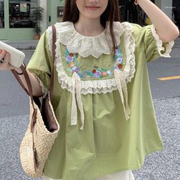 Women's Blouses Korean Chic Loose Blouse Women Floral Embroidery Lace Patchwork Gentle Shirts Female Sweet All-match Summer In Blusas Mujer