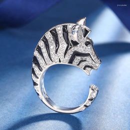 Wedding Rings Charms Zebra Pattern Adjustable Ring Luxurious Women And Men Couple Jewellery Gift For Year 2023 Christmas Dress Accessory