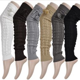 Women Socks Japanese Girls Twist Parttern Lolita Knee High Solid Knitted Winter Heap Crochet Long Boot Cuffs