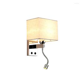 Wall Lamps Modern Bedroom Light Switch LED Lights For Stainless Steel Lamp Fabric Lampshade