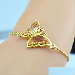 Chain Link Chain 2021 Korean Cubic Oxide Crystal Glass Butterfly Gold Adjustable Bracelet Womens Jewellery Mens Gift Exquisite Dhgarden Dhahv