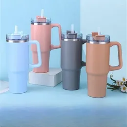 Water Bottles 900ml Large Capacity With Handle Straw Car Cup Insulation Keep Cold Ice Bar 304 Stainless Steel