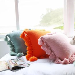 Pillow Cute Cover Brief Soft Pure Colour Knitted Case Sweet Lantern Tassel Home Sofa Bed Decoration 45 45cm