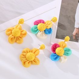 New Korean Flower Stud Earring Lafite Handwoven Earrings Christmas Girl Love Gift Earrings Wedding Party Charm Earrings