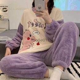 Women's Sleep Lounge Autumn Flannel Cartoon Dinosaur Print Pyjama Sets Women Pyjamas Womens loungewear Pijama jer Homewear Girls Sleepwear Lounge L231102